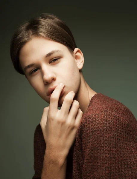 Lifestyle, fashion and people concept - Portrait Of Serious Teenage Boy, casual wear — Stock Photo, Image