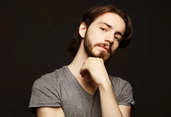 Man has excited expression, dresssed casually, close up portrait — Stock Photo, Image