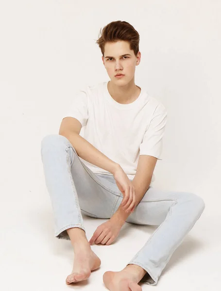 Young Male Model wearing white t-shirt — Stock Photo, Image