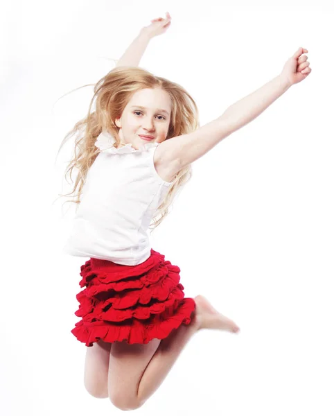 Girl jumps on a white background — Stock Photo, Image