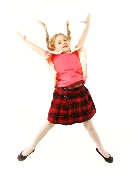 Girl jumps on a white background — Stock Photo, Image