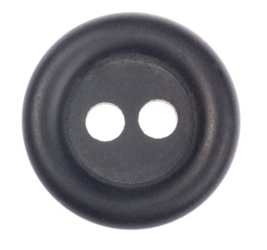 Beyaz arka plan üzerinde izole iki deliği olan gri tek düğme