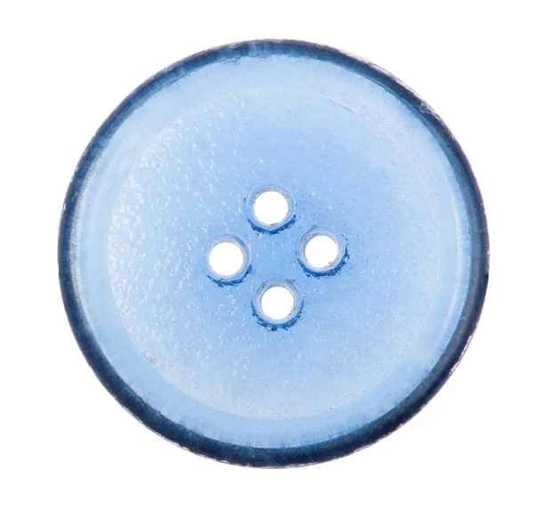 Μπλε Κουμπί Τέσσερις Τρύπες Που Απομονώνονται Λευκό Φόντο — Φωτογραφία Αρχείου