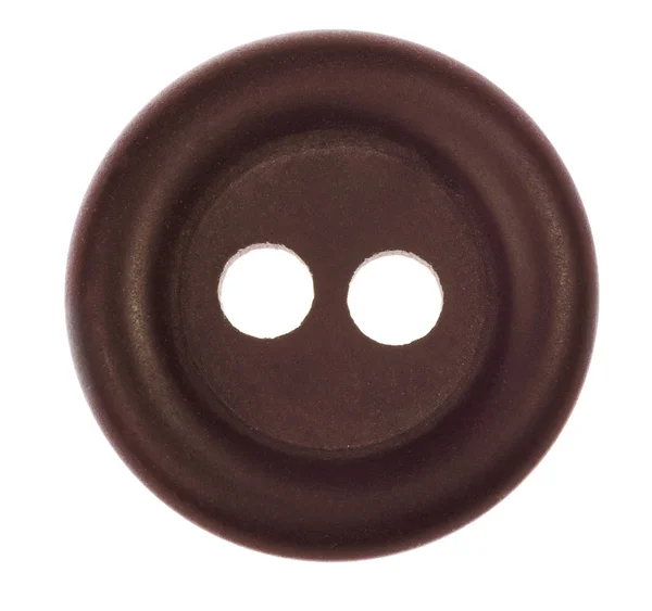 Iki Delikli Beyaz Arka Plan Üzerinde Izole Kahverengi Tek Düğme — Stok fotoğraf