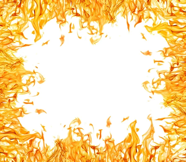 Gelber Flammenrahmen Isoliert Auf Weißem Hintergrund — Stockfoto