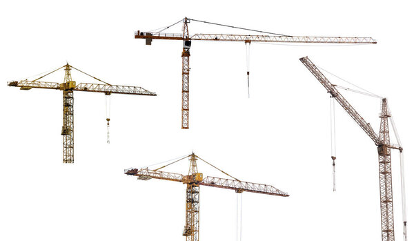 set of hoisting cranes isolate on white background