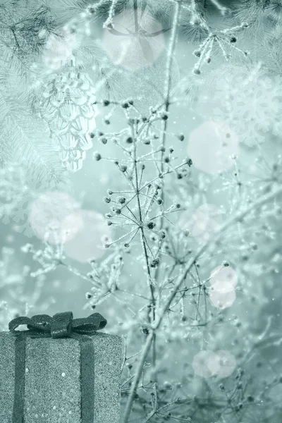 Noel Ağacı Süslemeleri Kuru Bitkilerden Hafif Bir Arkaplan — Stok fotoğraf