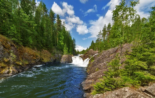 Waterfalls Rocks Green Forest Stock Photo