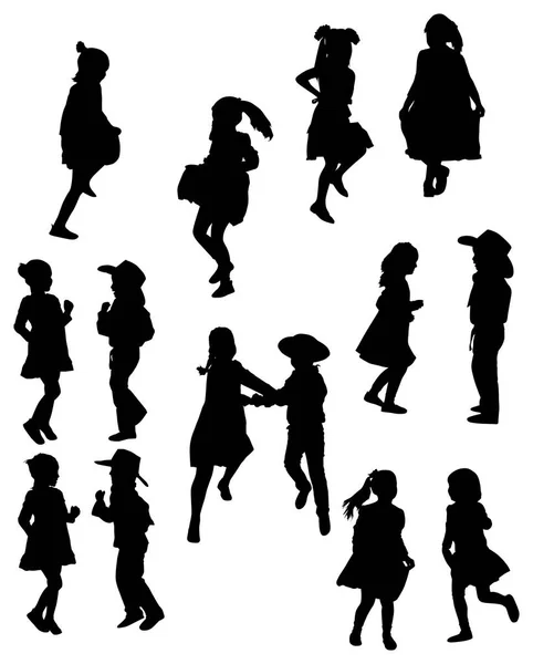 Illustration Mit Kindersilhouetten Sammlung Isoliert Auf Weißem Hintergrund — Stockvektor