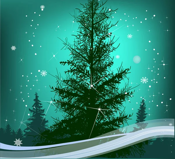 Ілюстрація Зеленим Ялином Під Снігом — стоковий вектор