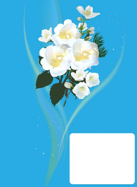 Illustration Med Rosa Blommor Ljusblå Prickig Bakgrund — Stock vektor