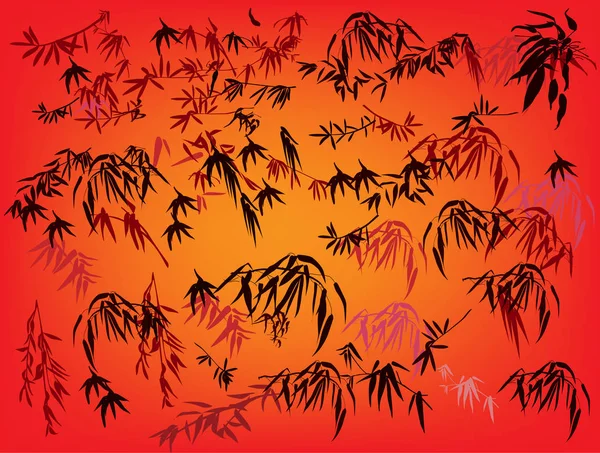 illustration with bamboo collection on red background