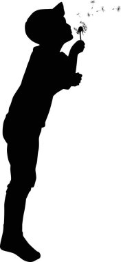 Beyaz arka planda izole edilmiş karahindiba üzerine üfleyen çocuk resmi