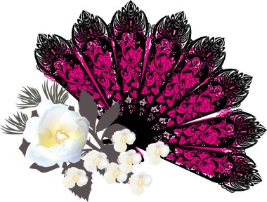 Beyaz arkaplanda izole edilmiş süslü yelpaze ile illüstrasyon