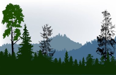 Dağlardaki ormanla illüstrasyon