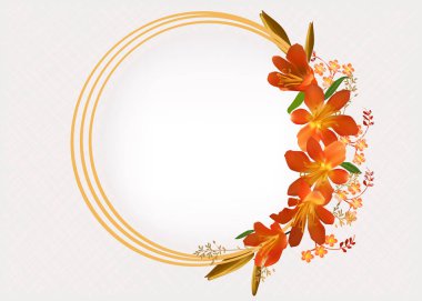 turuncu çiçekler tarafından dekore edilmiş illüstrasyon wirh daire çerçeve