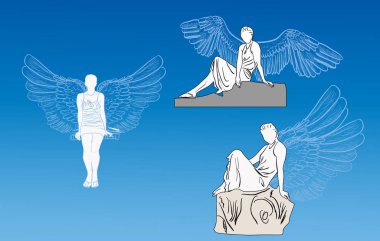 illüstrasyon mavi arka plan üç melek skeçler ile