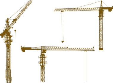 Beyaz arkaplanda izole edilmiş vinçlerle illüstrasyon