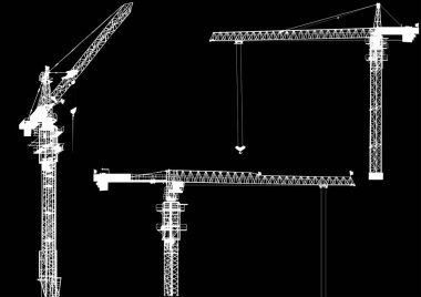 illüstrasyon izole siyah arka plan üzerine iki bina vinçler ile