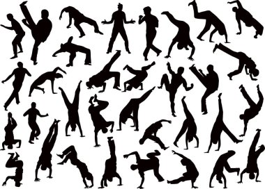 illüstrasyon izole beyaz arka plan üzerinde farklı dövüşçü siluetleri ile