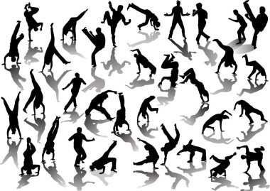 illüstrasyon izole beyaz arka plan üzerinde capoeiristas siluetleri ile