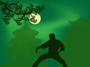 resimde yeşil zemin üzerine avcı siluet ile
