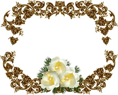 Beyaz arka plan üzerinde kahverengi süslemeli çizim