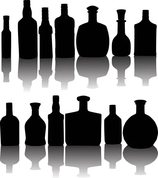 Illustration Mit Flaschensilhouetten Isoliert Auf Weißem Hintergrund — Stockvektor