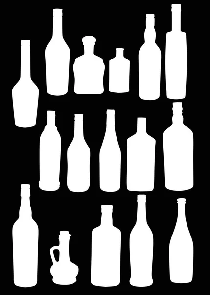 Ilustración Con Siluetas Botella Aisladas Sobre Fondo Negro — Archivo Imágenes Vectoriales