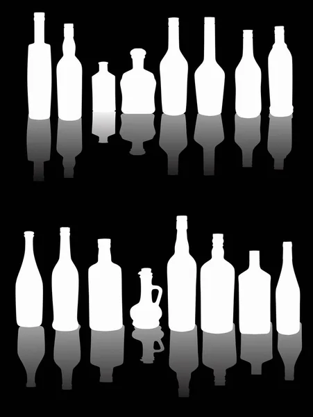 Illustratie Met Fles Silhouetten Geïsoleerd Zwarte Achtergrond — Stockvector