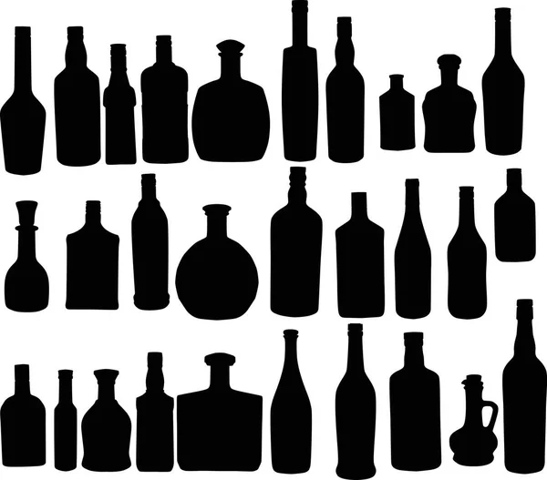 Illustration Bottle Silhouettes Isolated White Background — Stock Vector