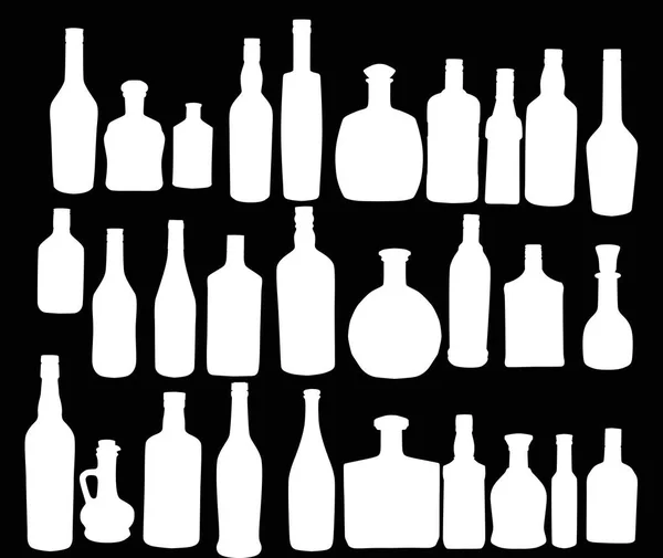 Ilustración Con Siluetas Botella Aisladas Sobre Fondo Negro — Vector de stock