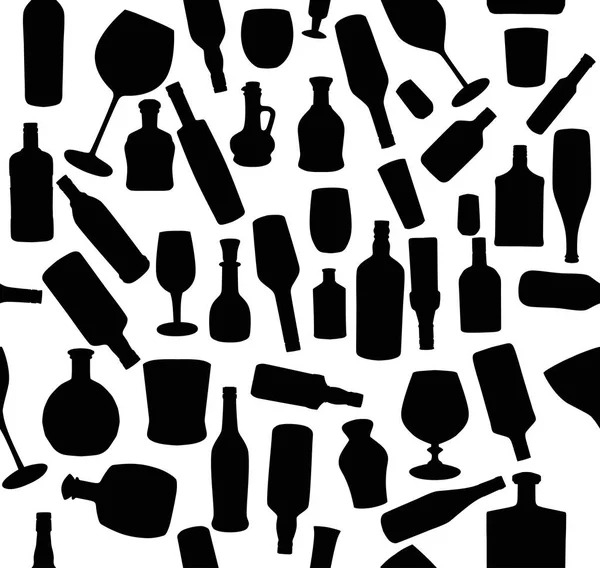 Illustration Seamless Isolated Black Bottle Silhouettes — Stock Vector
