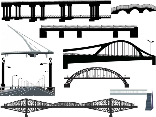 Illustration Avec Collection Ponts Isolés Sur Fond Blanc — Image vectorielle