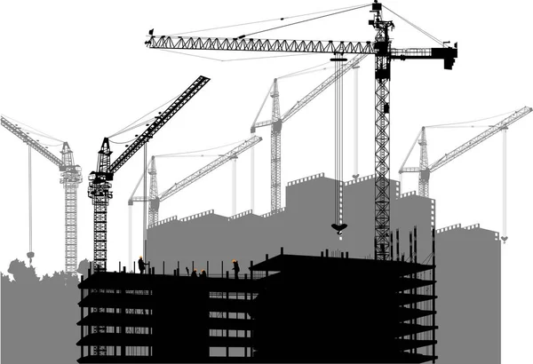 Illustration House Building Crane — Stock Vector