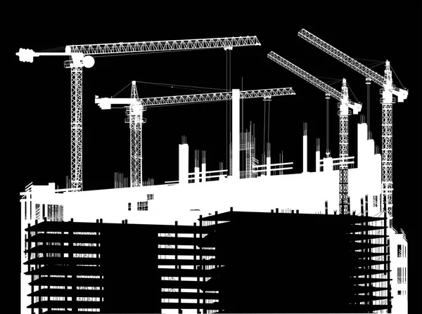 Illustration House Building Crane — Stock Vector