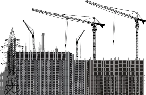 Illustration House Building Cranes — Stock Vector