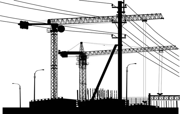 Illustration Avec Bâtiment Maison Grues — Image vectorielle