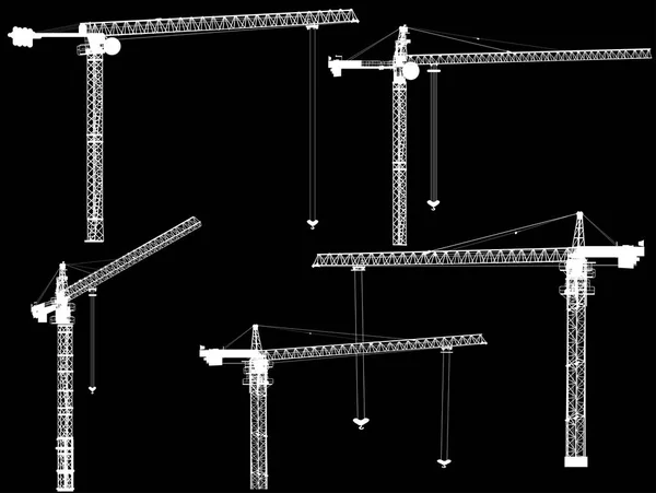 Illustration Avec Ensemble Grues Isolées Sur Fond Noir — Image vectorielle