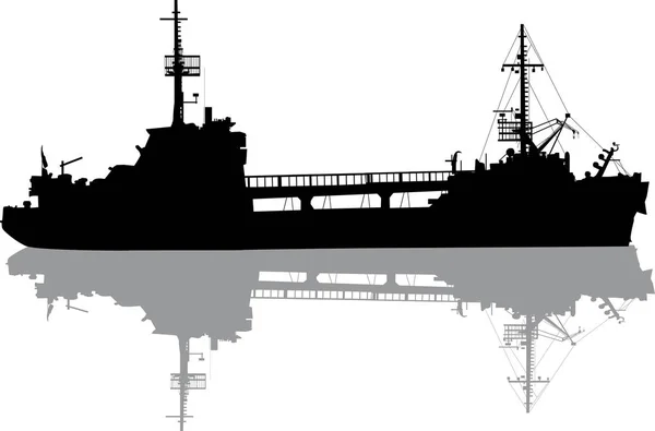大船的轮廓和孤立的白色背景上的反射与插图 — 图库矢量图片
