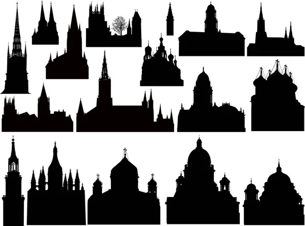 Illustration Castles Towers Silhouettes Collection — Stock Vector