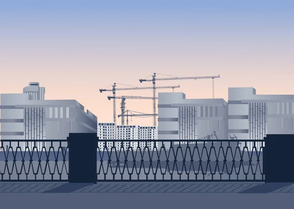 Illustration Med Staket Nära Bygga Staden — Stock vektor