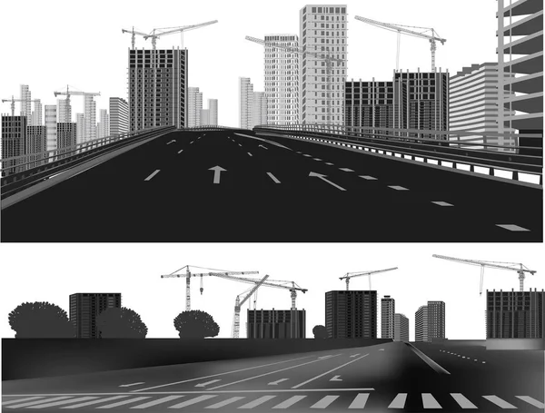 Illustration Empty Streets Building City — Stock Vector