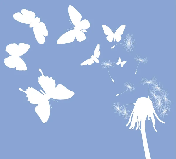 Illustration Dandelion Flying Butterflies — Stock Vector