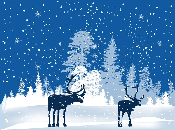 Illustration Deers Winter Forest — Stock Vector