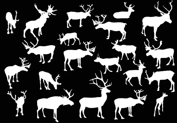 Illustration Deer Silhouettes Isolated Black Background — Stock Vector