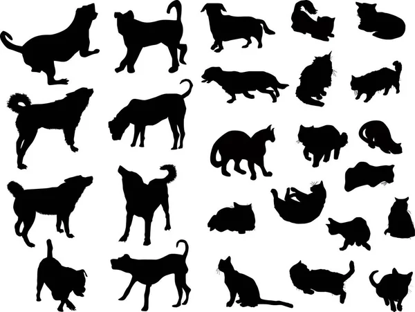 Illustratie Met Set Van Tien Honden Vijftien Katten Geïsoleerd Witte — Stockvector
