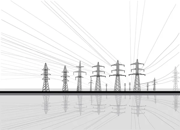 Ilustrace Elektrickými Věžemi Skupiny Izolované Bílém Pozadí — Stockový vektor
