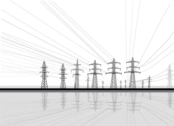 Ilustratie Met Elektrische Torens Groep Geïsoleerd Witte Achtergrond — Stockvector