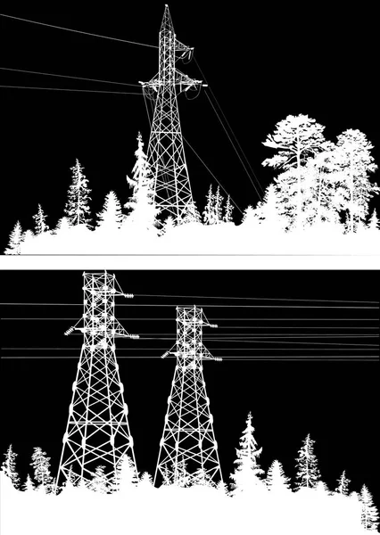 Illustration Mit Strommasten Isoliert Auf Schwarzem Hintergrund — Stockvektor